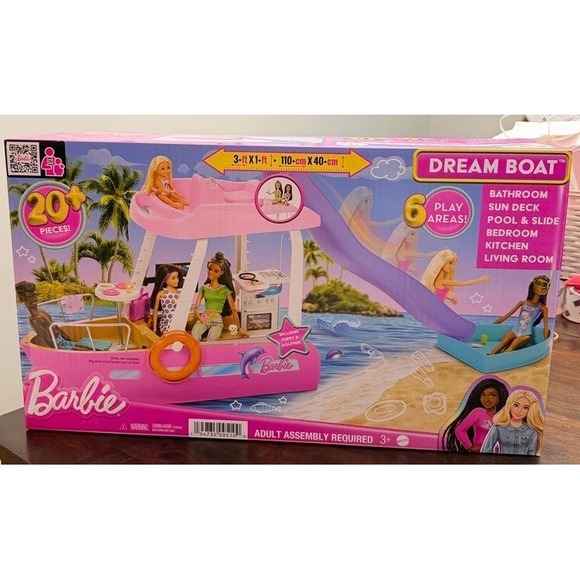 Barbie Other - Barbie Dream Boat Playset HJV37 20+ Pieces 6 Play Areas 3ft Long New In Box